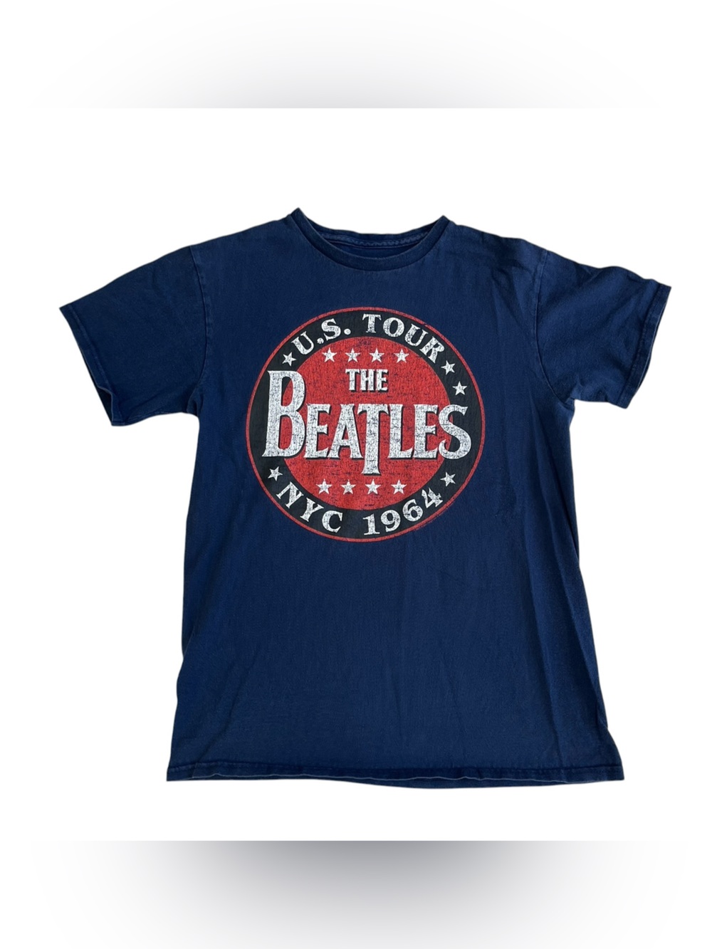 The Beatles Navy Short Sleeve T-Shirt with Red & White Tour Logo